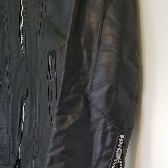 Leather Jacket, Vintage 1980s Coat,  Black Leather Motorcycle Biker Jacket - Picture 4 of 5